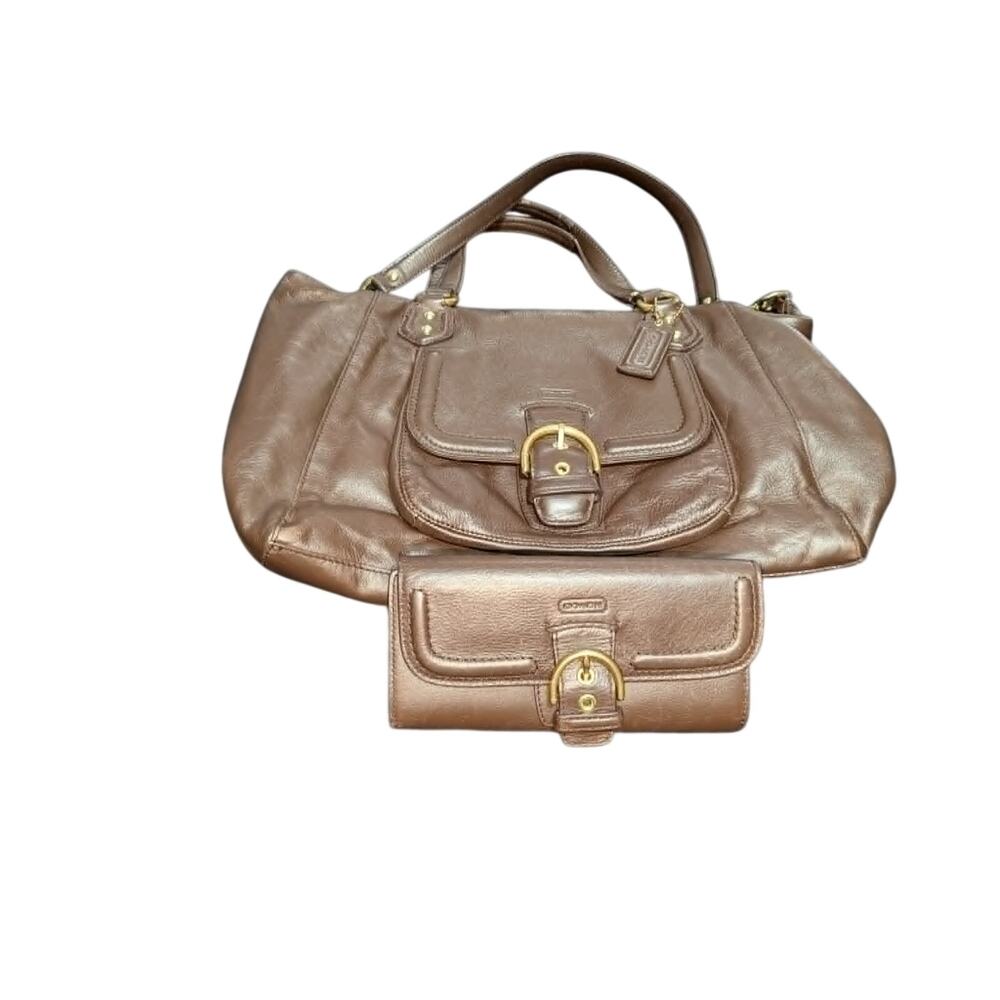 Coach Campbell Chocolate Brown Leather Satchel Bag F25151 & Matching Wallet Set